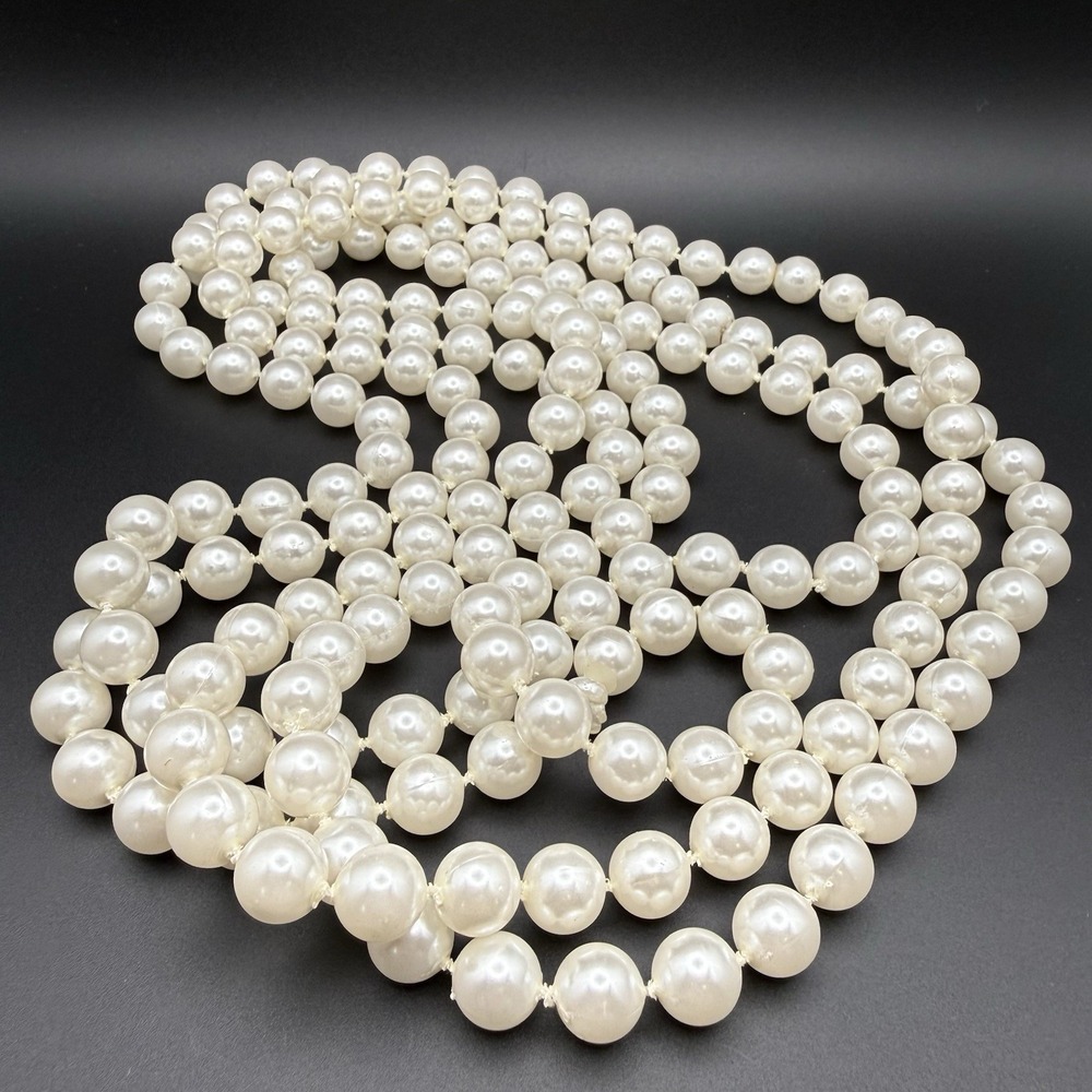 Vintage Faux Pearl Rope Necklace Classic Opera Length 88" X-Long Strand Beaded